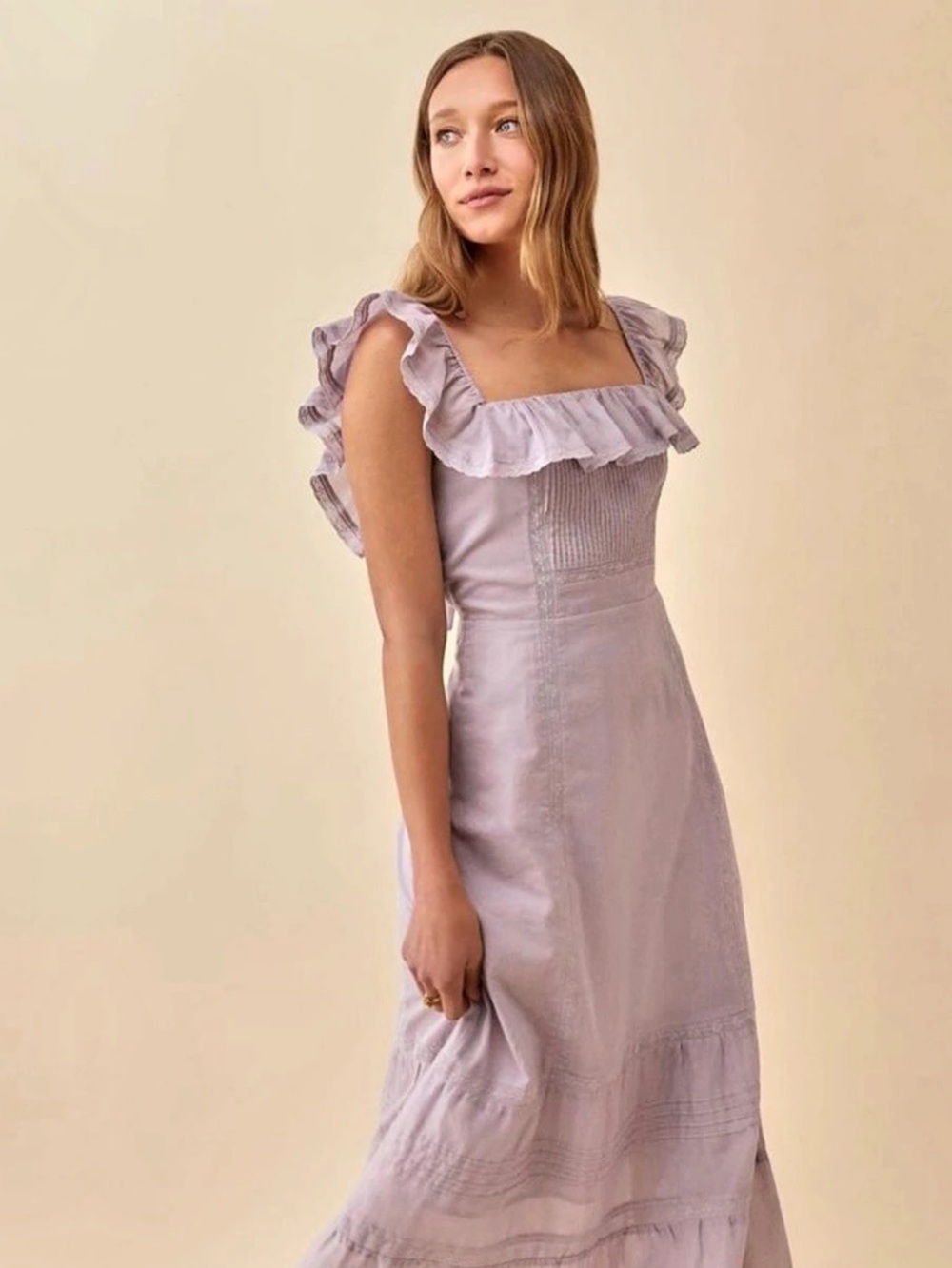 Reformation Colette Ruffle Square Neck Midi Dress Purple Size 2
